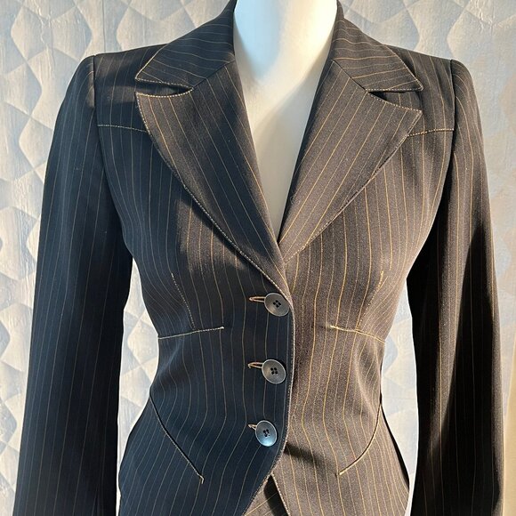 BEBE Vintage Pinstripe Suit - Size 2 - Picture 3 of 8